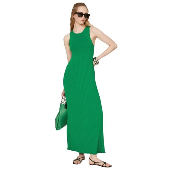 MARINA MOSCONE COLLECTIVE Green Sleeveless Scoop Neck Ribbed Knit Dress Size S - Picture 1 of 10